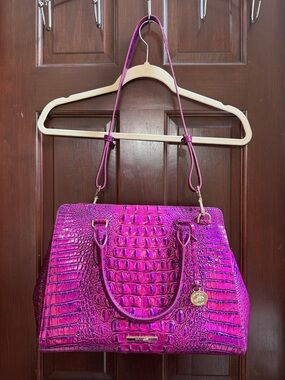 Brahmin Duxbury Satchel – Pink / Magenta Croc Melbourne leather